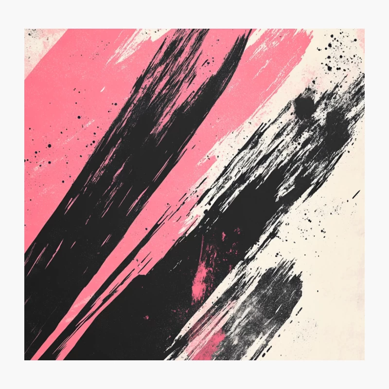 Dynamic Pink and Black Abstract Brush Strokes Throw Pillow