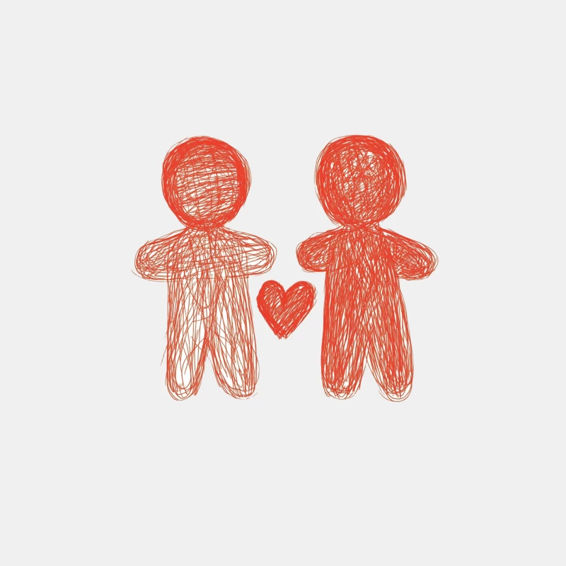 Simple Red Sketched Love Couple with Heart Male Tank Top