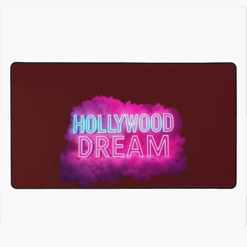 Neon Hollywood Dream Sign with Pink Cloud Background Desk Mat