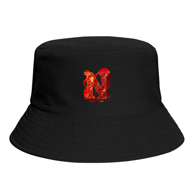 Abstract 3D Liquid Letter N in Vibrant Red Bucket Hat