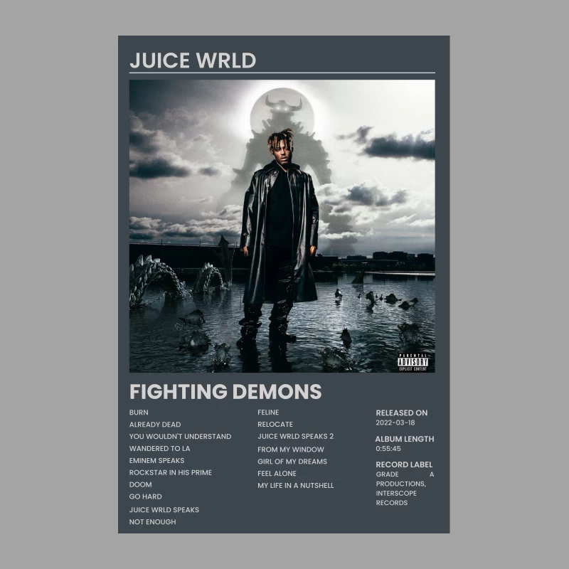 Juice WRLD's "Fighting Demons" Album: Moody Hip Hop Cover Art Female T-Shirt
