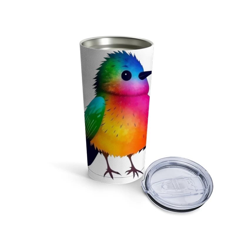 Vibrant Rainbow Bird Illustration Travel Mug