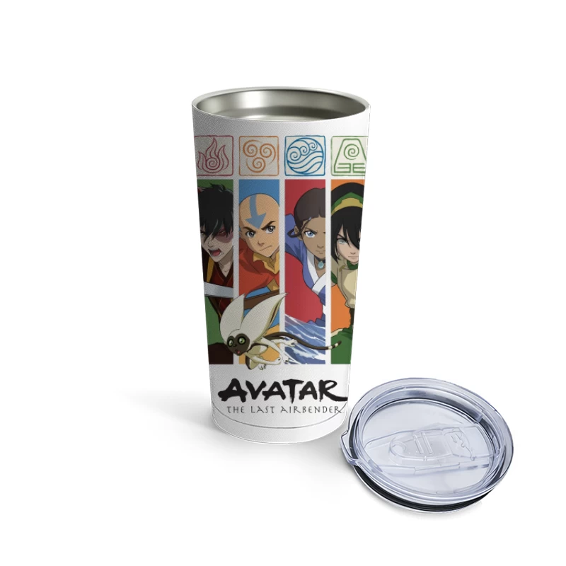 Avatar: The Last Airbender Character Panel with Elemental Symbols Travel Mug