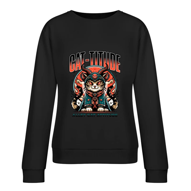 Katzen-Tattoo mit Horn, Haltung und Kunst Damen Pullover Sweatshirt
