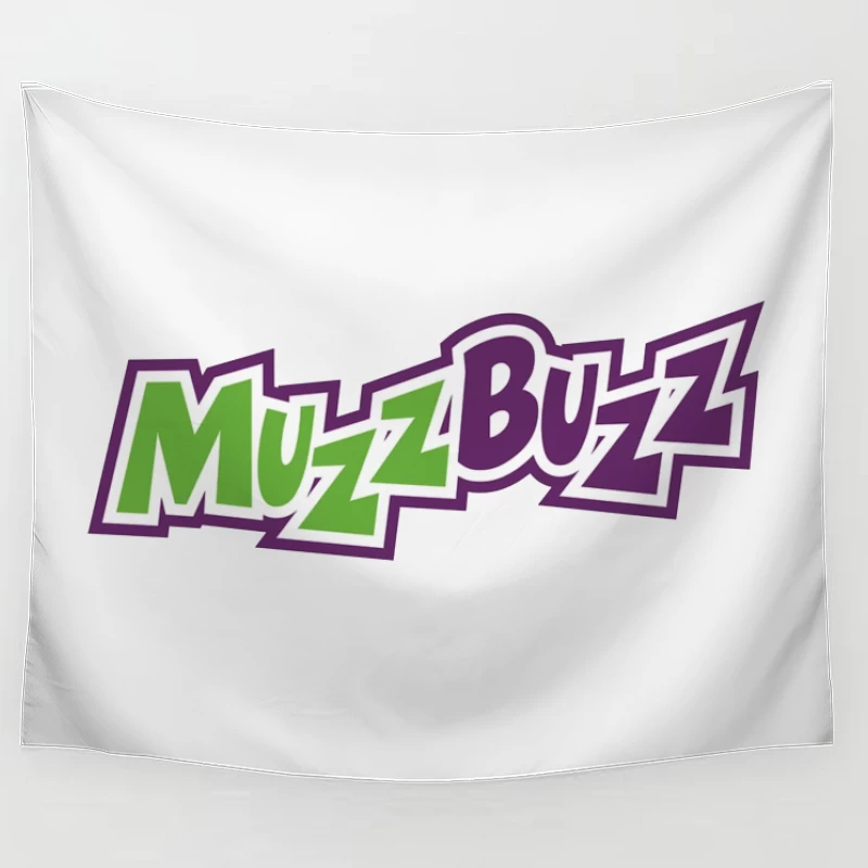 Muzz Buzz Beverage Brand Logo in Green and Purple Tapestry