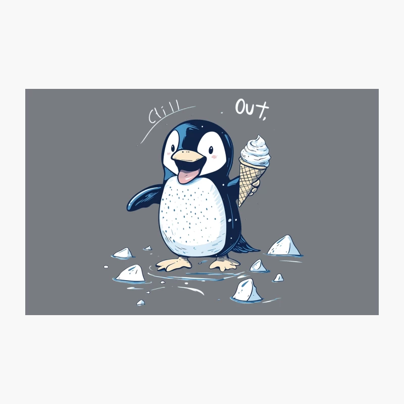 Happy Cartoon Penguin Enjoying Ice Cream in Antarctica Travel Mug