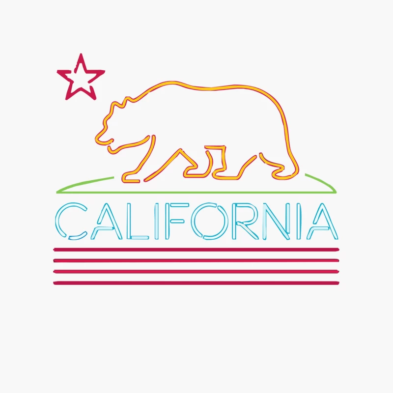 Neon Sign California Republic Flag Bear Cotton Tote Bag