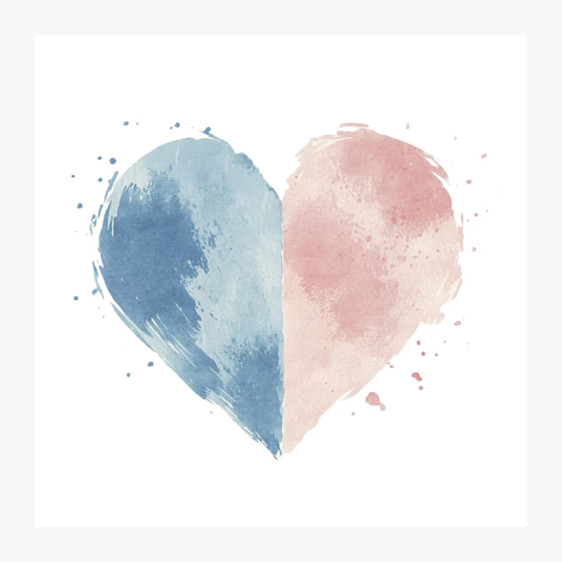 Pastel Watercolor Heart: Blue and Pink Romance Pin
