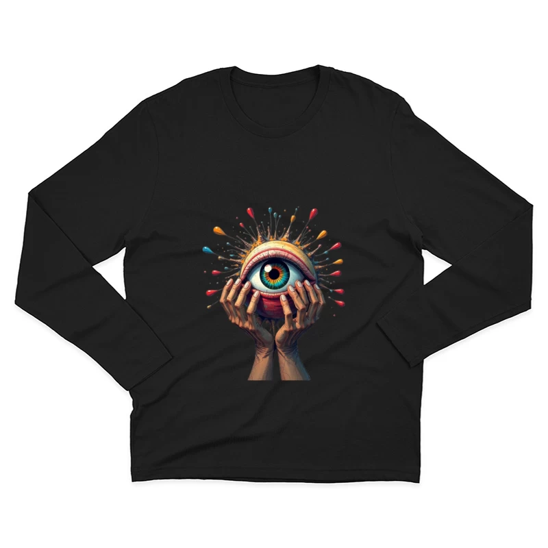 Mystical Eye Embraced by Reaching Hands with Colorful Splatter Male Long Sleeve T-Shirt