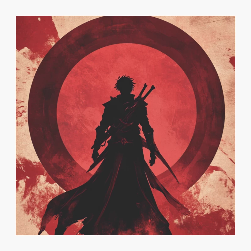Samurai Warrior Silhouette Against Red Moon Pin