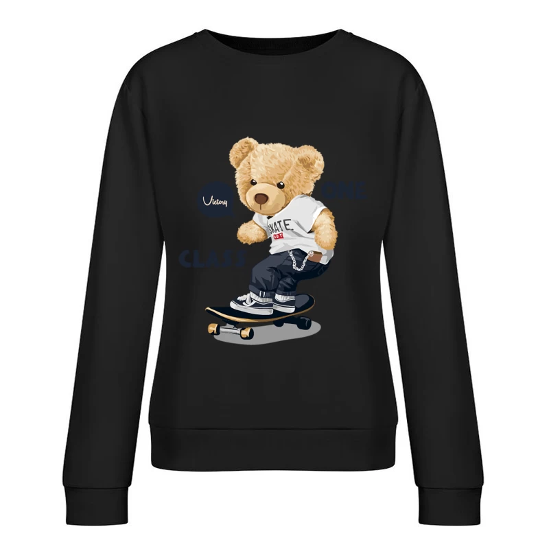 Skateboard fahrender Plüschteddy Damen Pullover Sweatshirt