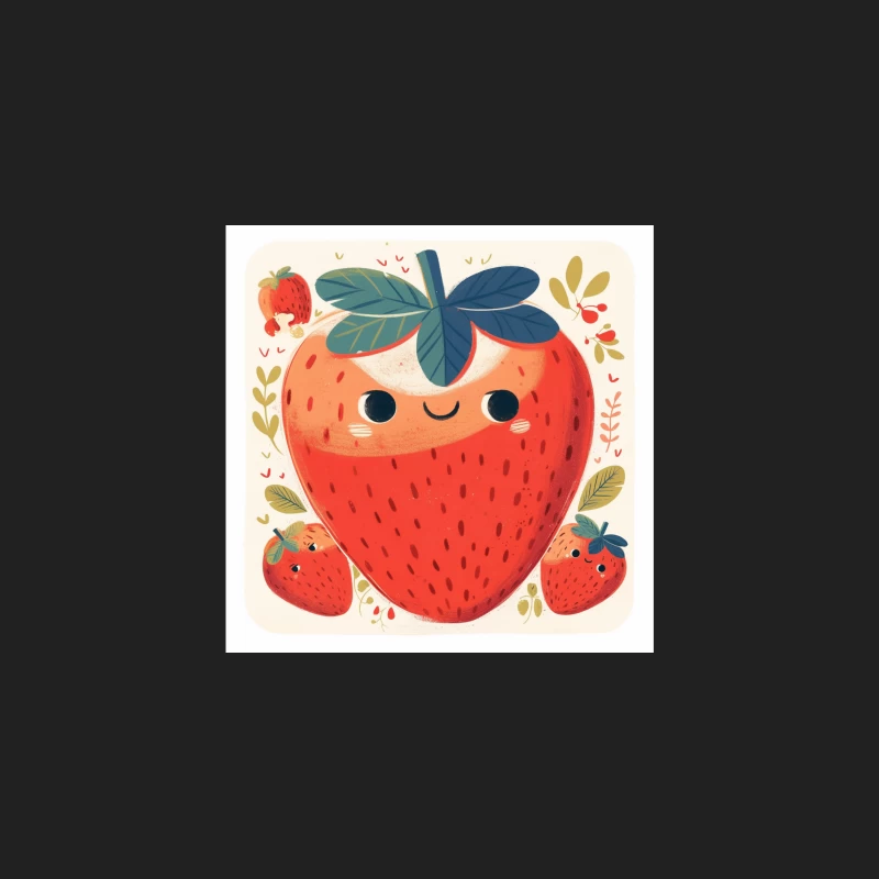 Adorable Kawaii Strawberry Family Illustration Bucket Hat