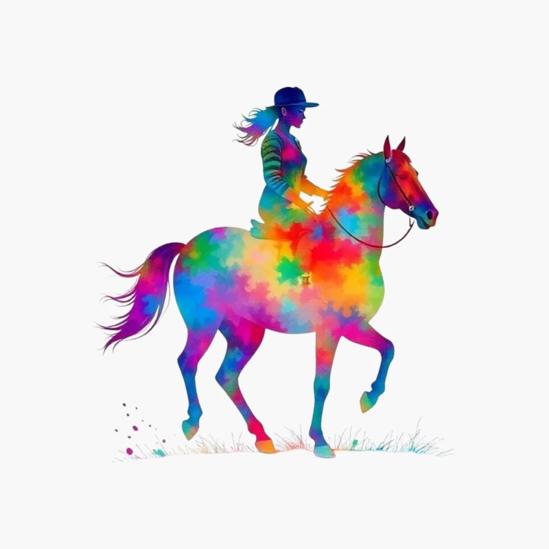Colorful Horse Rider Cotton Tote Bag