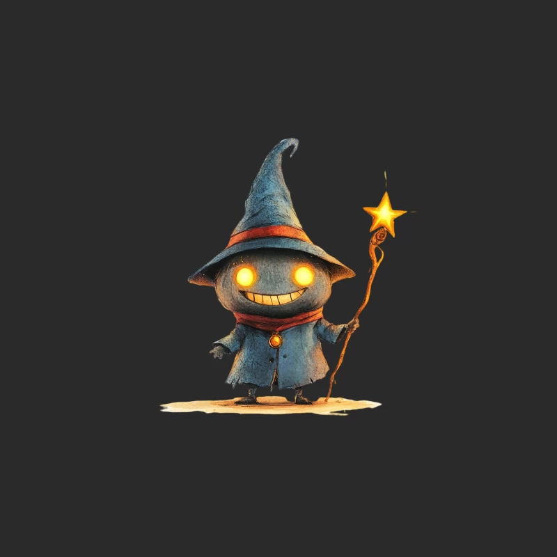 Cute Cartoon Wizard with Glowing Eyes and Star Staff Baseball Cap