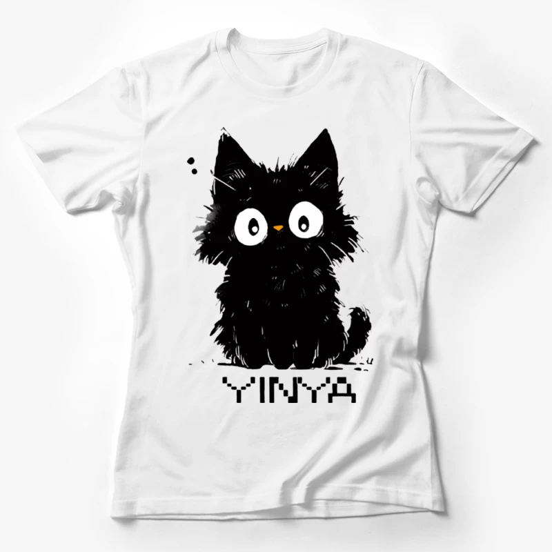 Schwarze flauschige Katze Illustration Damen T-Shirt