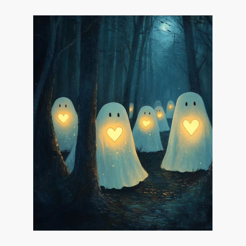 Cute Glowing Ghosts in Moonlit Magical Forest Cotton Tote Bag