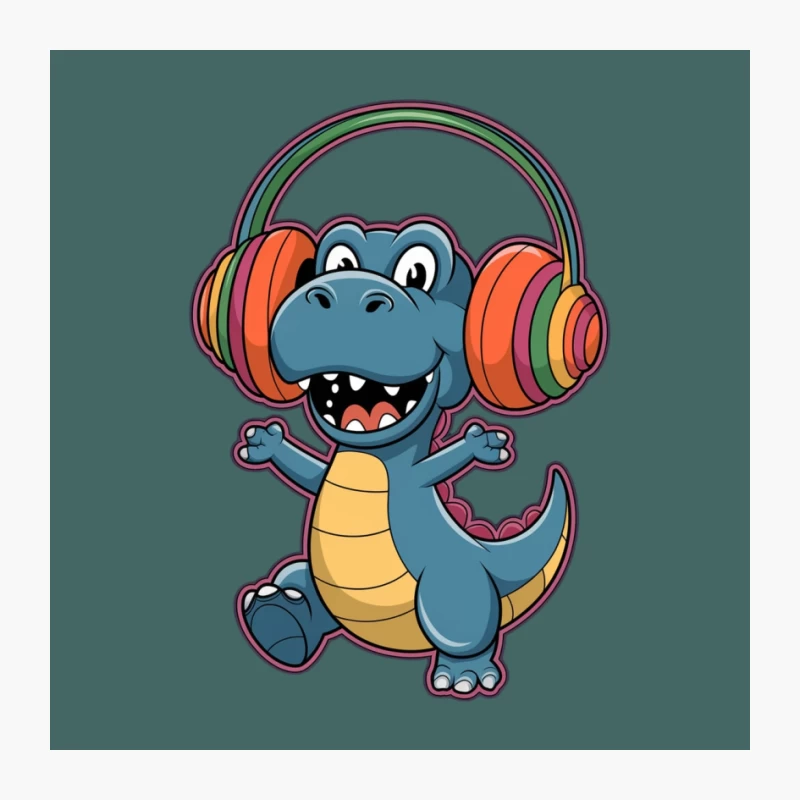 Happy Dancing Cartoon Dinosaur with Colorful Headphones Pin