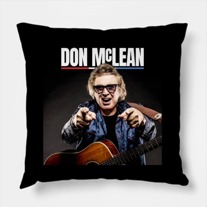 Energetic Musician Performing with Acoustic Guitar in Blue Jacket Throw Pillow