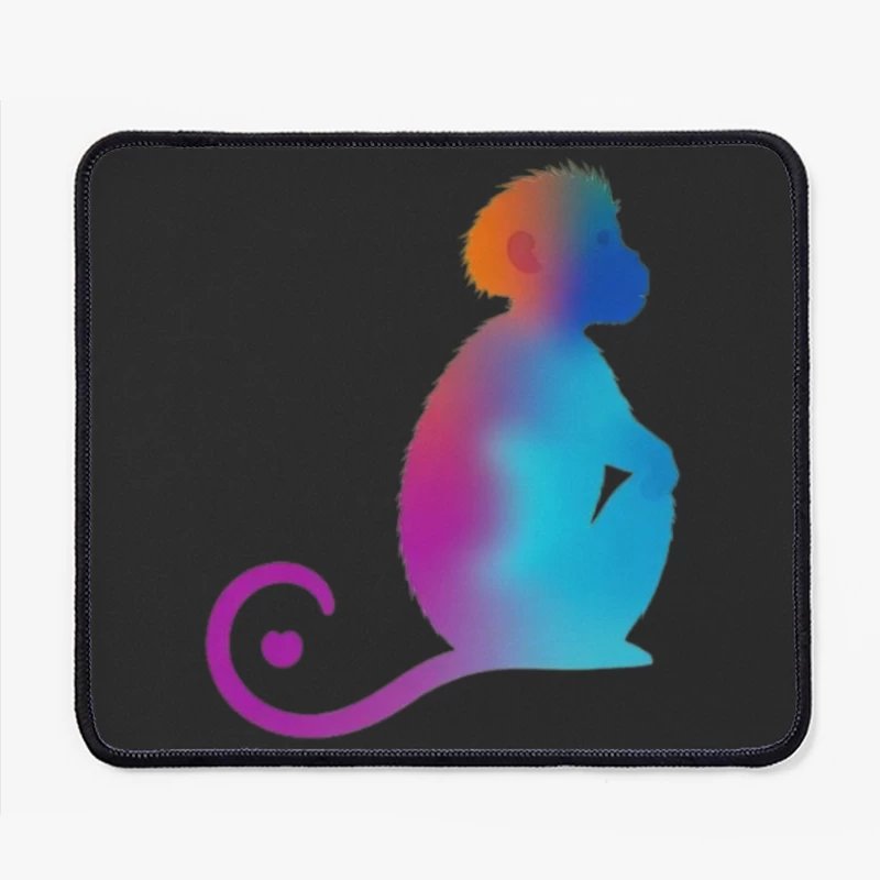 Colorful Gradient Monkey Silhouette with Curled Tail Mouse Pad