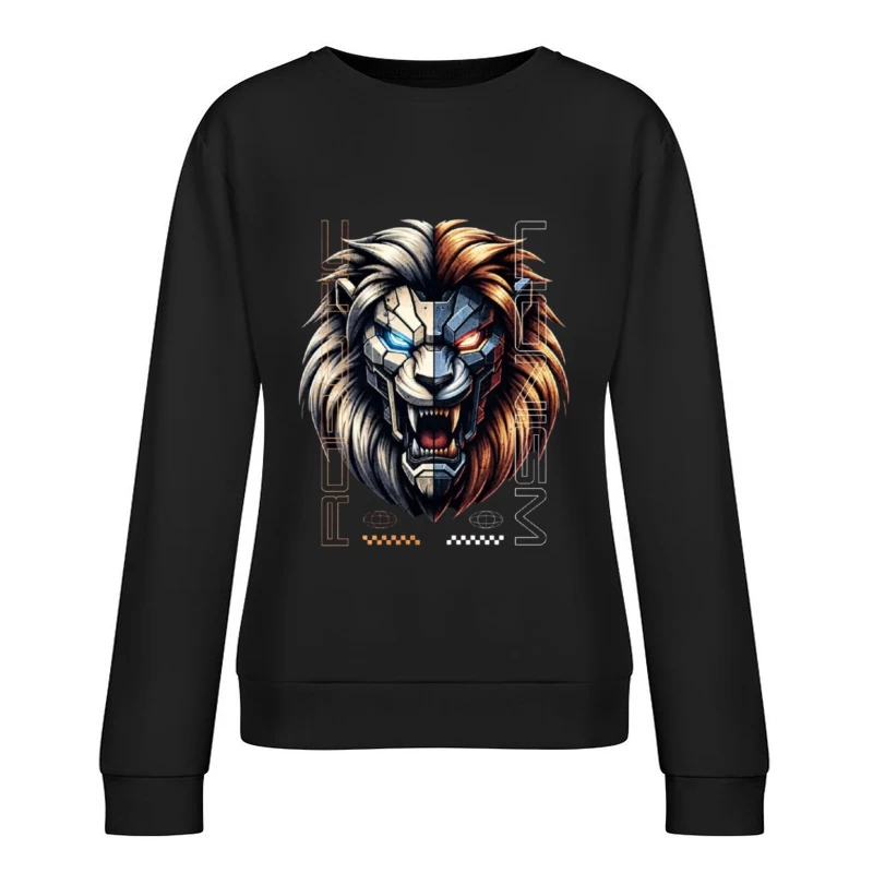 Cyberpunk Lion with Mechanical Face Female Pullover Sweatshirt