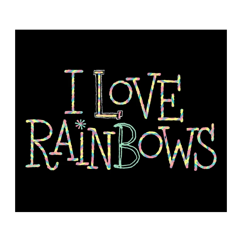 Colorful Pastel Rainbow Typography: "I Love Rainbows" Message Tapestry