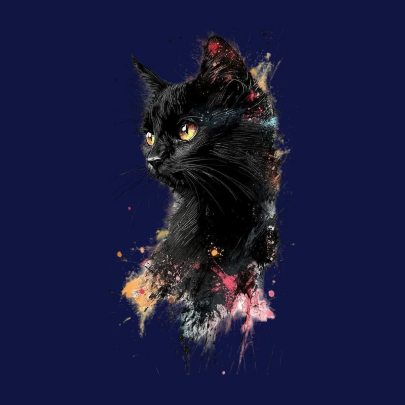 Colorful Watercolor Portrait of a Black Cat Throw Pillow