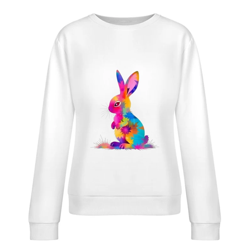 Vibrant Tie-Dye Watercolor Bunny Illustration Female Pullover Sweatshirt