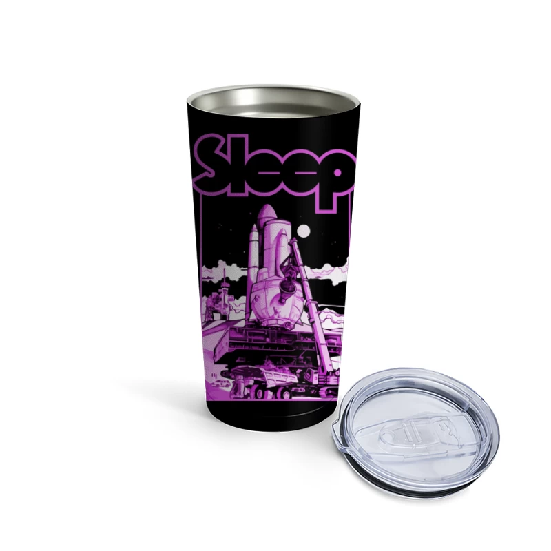 Sleep Band's Purple Rocket Industrial Space Art Travel Mug