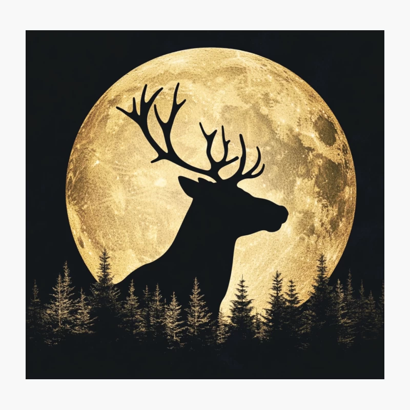 Majestic Deer Silhouette Against Full Moon in Forest Night Throw Pillow