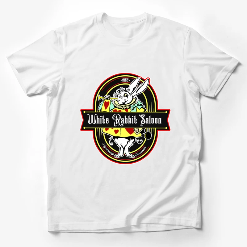 White Rabbit Saloon, weathered board distressed Male T-Shirt