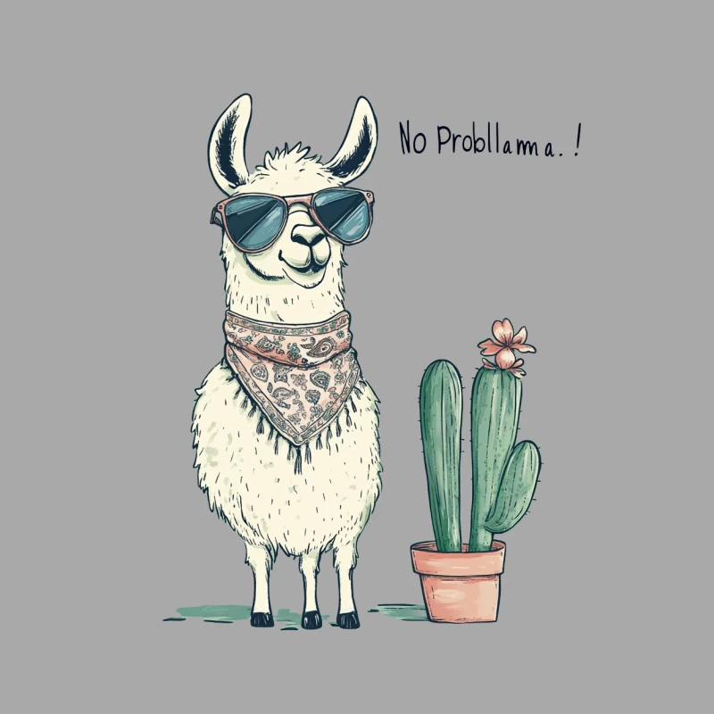Cool Llama with Sunglasses and Cactus: No Problama! Female Pullover Hoodie