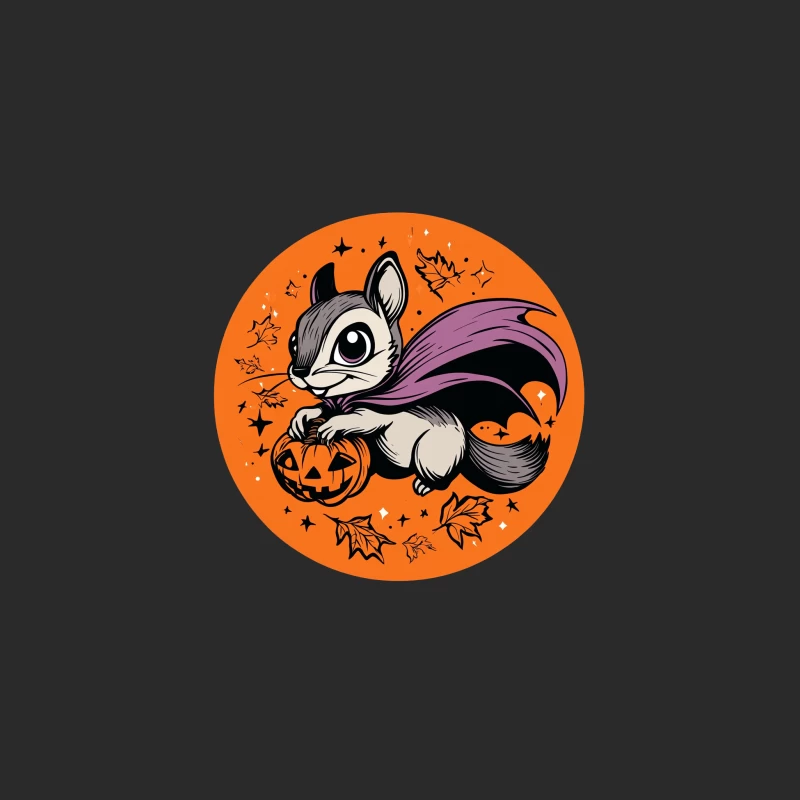 Halloween Squirrel with Bat Wings and Pumpkin Baseball Cap
