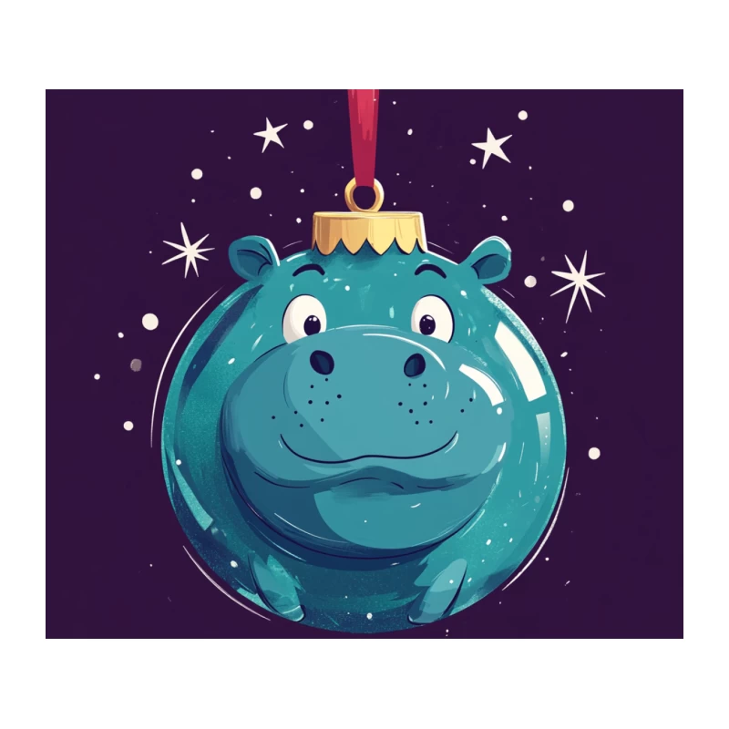 Cute Cartoon Hippo Christmas Ornament with Starry Background Tapestry