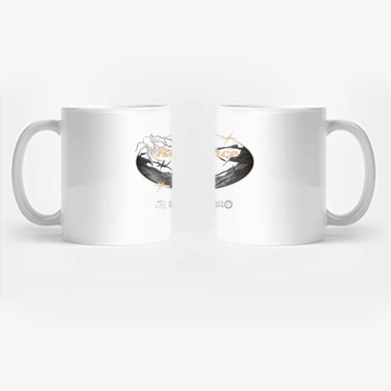 Resilient Daisy Breaking Through Barbed Wire - Artistic Motivational Design Coffee Mug