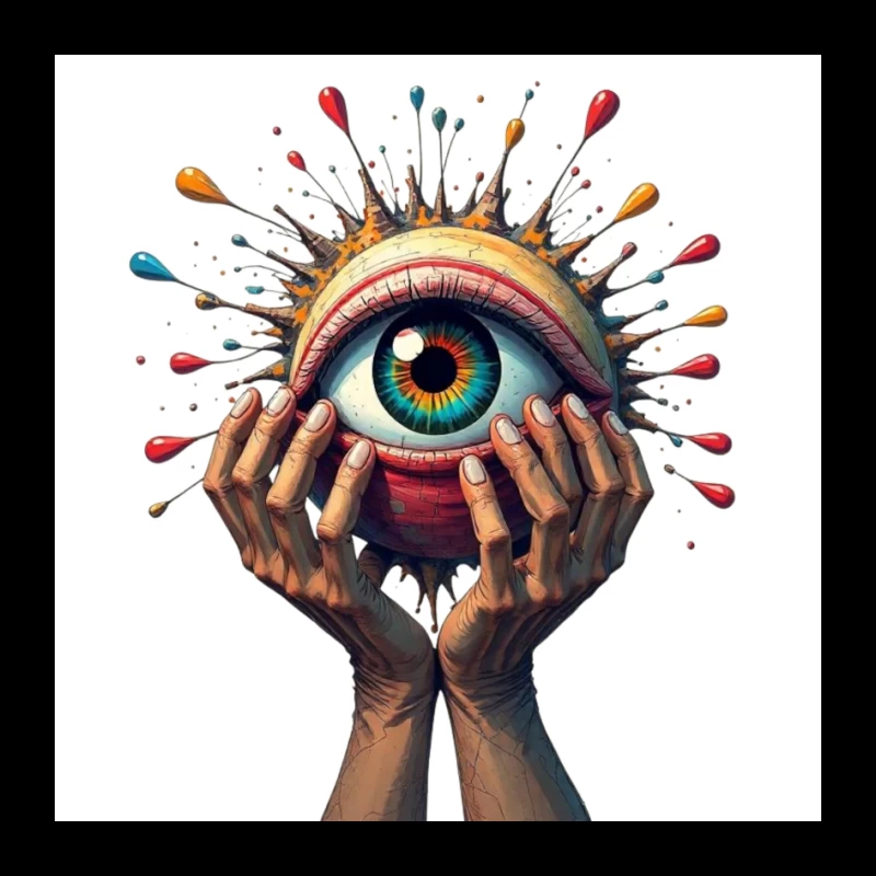 Mystical Eye Embraced by Reaching Hands with Colorful Splatter Pin