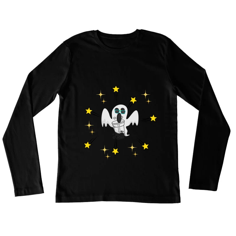 Cool Ghost Drinking Boba Tea with Stars Female Long Sleeve T-Shirt
