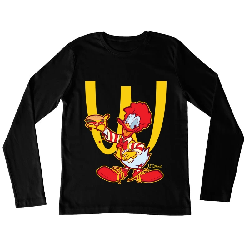 Cartoon Fast Food Character Holding a Burger Female Long Sleeve T-Shirt