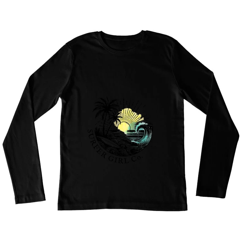 Coucher de soleil à la plage avec vagues Femme Manches Longues T-Shirt