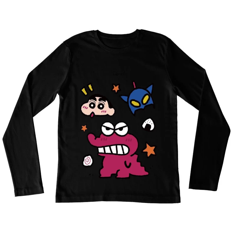 Bunter Cartoon-Charakter mit Emotionen Damen Langarm T-Shirt
