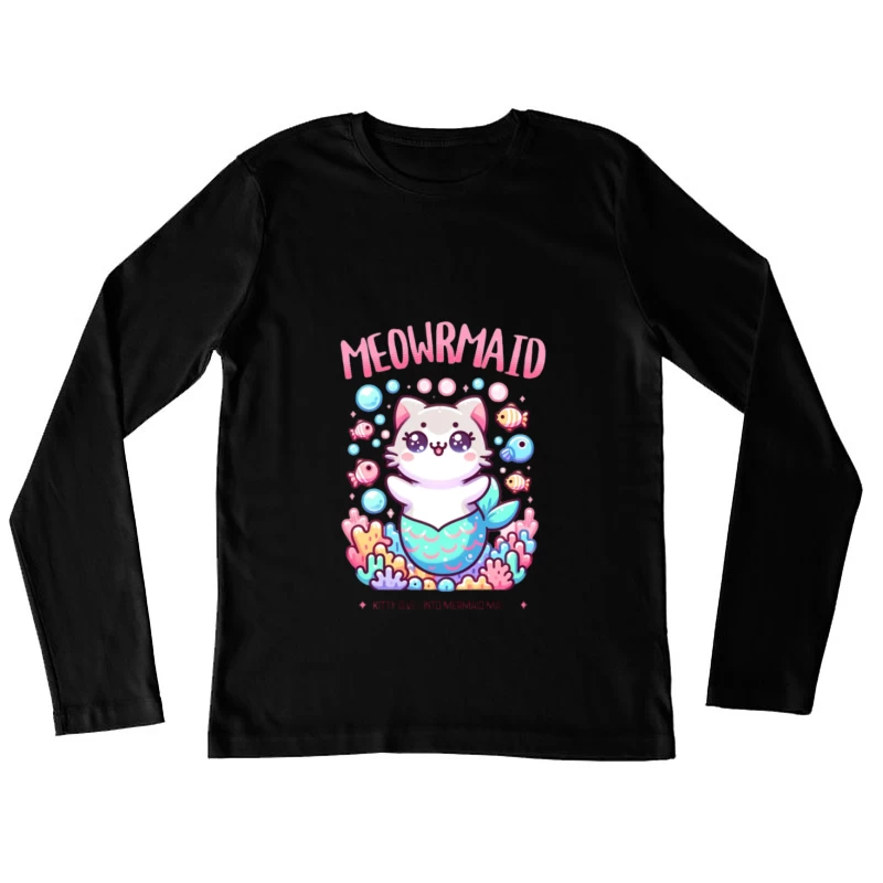 Kawaii Meowrmaid Katze Illustration Damen Langarm T-Shirt