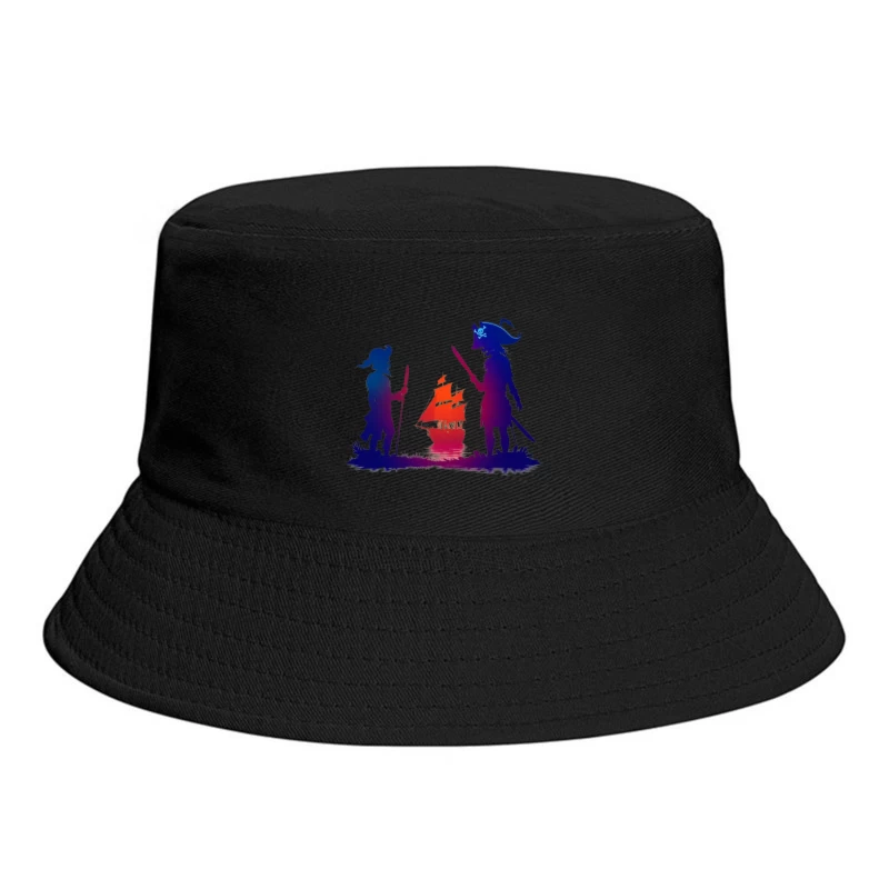 Pirates and Ship Silhouettes at Sunset Bucket Hat