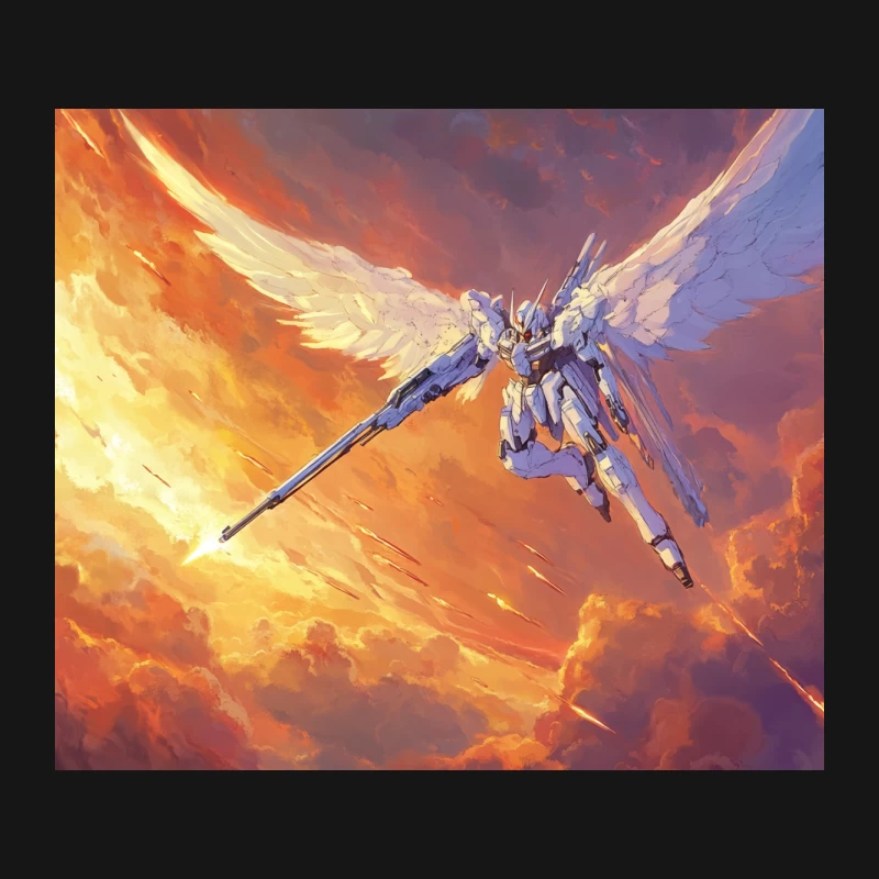 Angelic Mecha Warrior Soaring Through Fiery Skies Mouse Pad