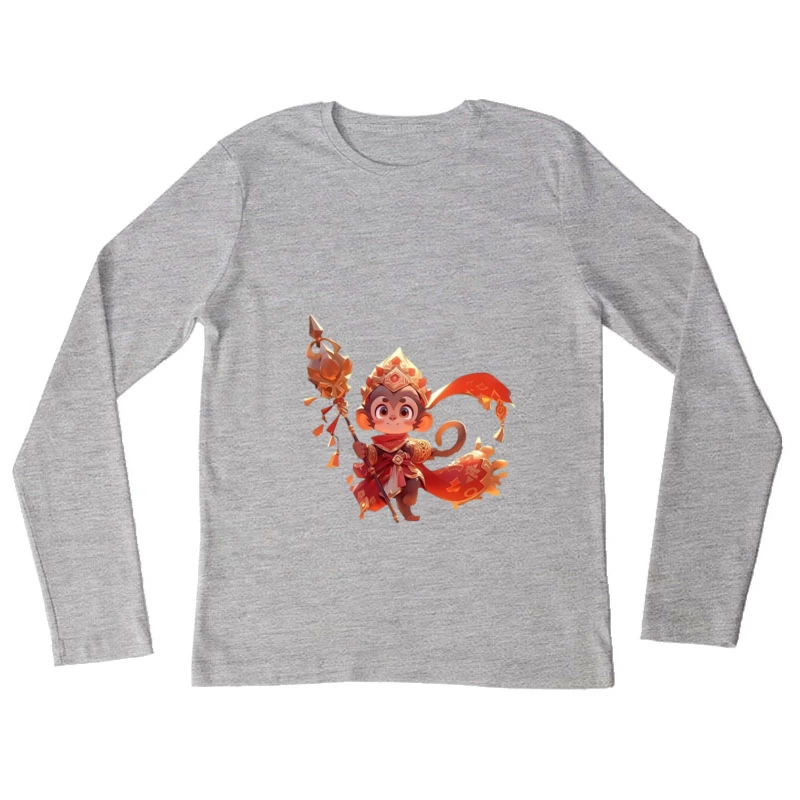 Guerrier singe mignon avec sceptre Femme Manches Longues T-Shirt