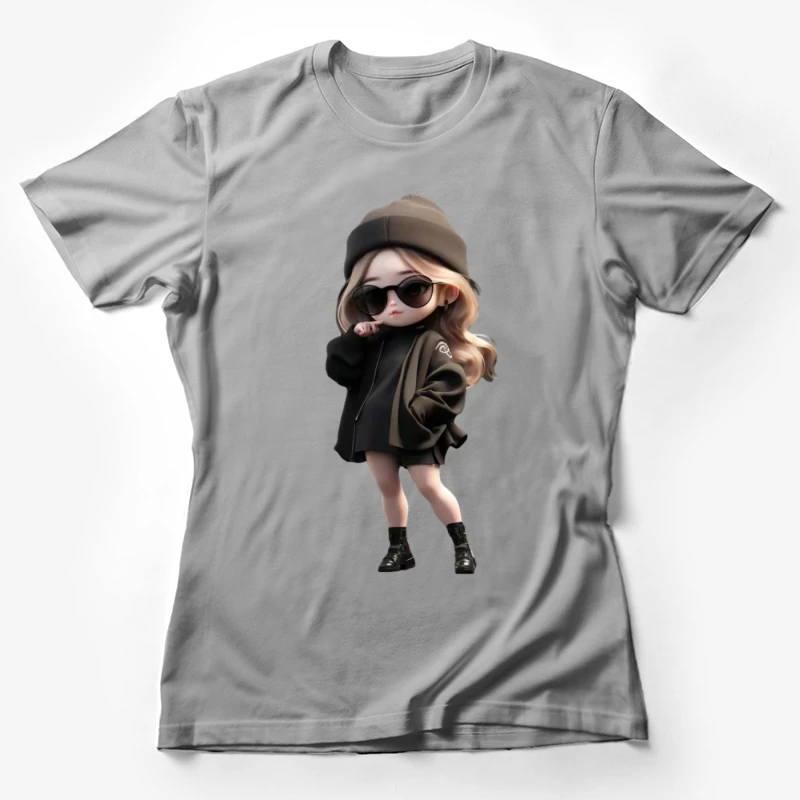 Süßer Charakter in schwarzer Kleidung mit Sonnenbrille Damen T-Shirt