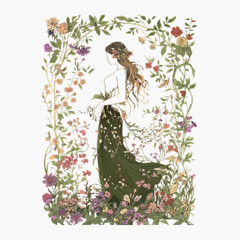 Ethereal Floral Maiden in Green Cotton Tote Bag