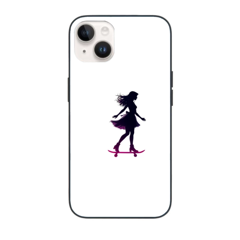 Graceful Feminine Skateboarding Silhouette in Purple iPhone Case