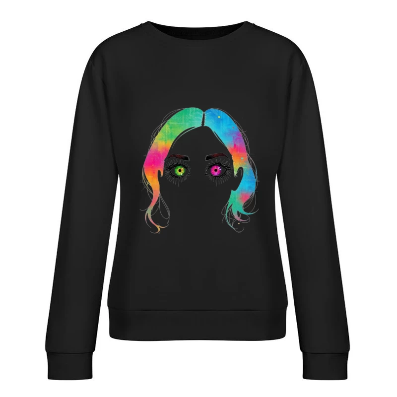 Artistic Rainbow Portrait with Heterochromatic Eyes Female Pullover Sweatshirt