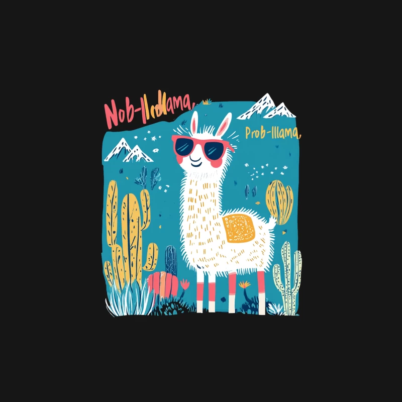 Cool Cartoon Llama with Sunglasses in Cactus Mountain Landscape Female Long Sleeve T-Shirt