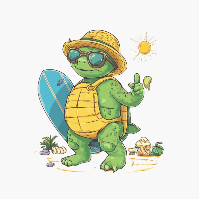 Cool Surfing Turtle's Summer Beach Adventure Cotton Tote Bag