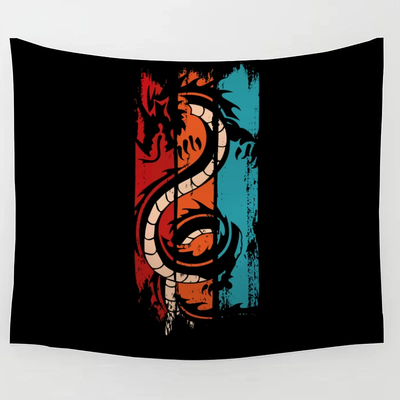 Tri-Color Dragon: Retro Tribal Vibes Tapestry